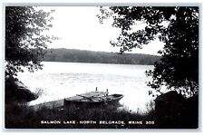 View Of Salmon Lake North Belgrade Maine ME, Canoe Boat RPPC Photo Postcard picture
