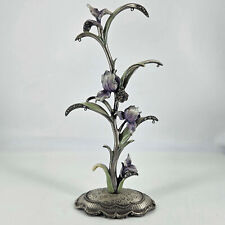 Enameled Iris Flower Earring Jewelry Tree Holder Stand Rhinestone Decor 11