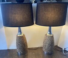 Pair CORK Chrome Mid Century Modern Tall Table Lamps MCM Vintage 1960s picture