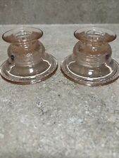 Vintage 1930's Federal Depression Glass Madrid Pink Taper Candle Holders a Pair picture