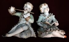Orion Victorian Porcelain Boy Flute, Girl Sing Figurine Set~Vtg. 1940's Japan picture
