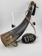 WW1 US Military Large Black Powder Horn & Belt Buckle (Painted).  picture
