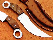 RARE CUSTOM HANDMADE HUNTING DAGGER KARAMBIT KNIFE BURL WOOD GRIP  SHEATH picture