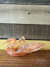 Art Glass Sooner Swan Trinket Dish White Orange 7” picture