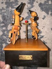 Vintage Sankyo Karakuri Doll Wood Music Box Musicians on Unicycles Rare picture