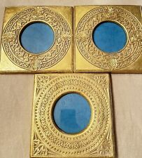 Vintage Gold Ornate Hand Carved Mandala Sun Leaf/Aztec/Circle Glass Frames (3) picture