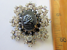 Beautiful  Czech Vintage Glass Rhinestone Button  Crystal & Black Mirror & Rose picture