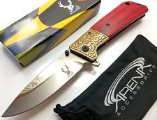 Honeysuckle Scrollwork Spring Assisted EDC Pocket Knife Ornate Blade Wood picture