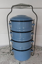 Vintage Blue Enamel Tiffin / Stackable Lunch Pail picture