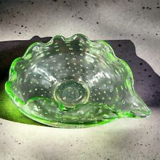 Venetian Art Glass Bowl Dish Green With Bubbles Wavy Edges Italian Glass Decor picture