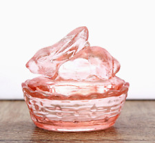 Bunny Rabbit on nest Salt Dip Dish / Trinket Box, Pink Glass picture