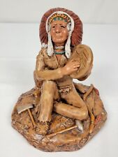 Vintage Native American Indian Chief Playing Kandjira Drum Statue 6.5