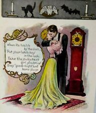 Halloween Postcard Victorian Grandfather Clock Fred Lounsbury 1907 Bat Black Cat picture