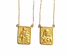 Scapular Solid 18k Gold Lady of Carmel with heart of Jesus Medium Medal  picture