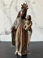 Antique 18th Century Santos Statue Virgin Mary Madonna With Child Jesus Icon 12
