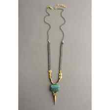 Green turquoise and brass spike geometric necklace picture