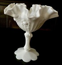 Vintage Fenton Milk Glass Cabbage Rose Compote / Trinket Dish / Candy Dish picture