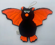 Vintage Jaisy Inc 7.5” Black Orange Halloween Bat With Hanging String Plush picture