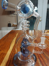 11-inch Dark-Blue Mushroom Glass Recycler Waterpipe Bong Hookah Pipe 14mm Bowl picture