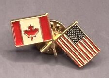 Vintage Canada USA Flag Enamel Lapel Pin Hat Pin Dual Citizenship - Smaller picture