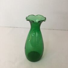 Emerald Green Glass Ruffled Top Bud Vase 6.5
