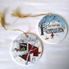 Country Woman Christmas Ornament 1999 Sleigh Ride & 2000 Merriest House on Holly picture