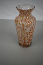 Hand Blown Art Glass Bud Vase Amber Brown White 6