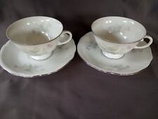 Set of 2 Cups and Saucers Furstenberg Germany E&R Wildflower Platinum picture