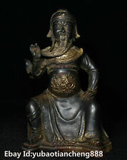 China Folk Old Bronze Gilt General sit Dragon Warrior GuanGong GuanYu God Statue picture