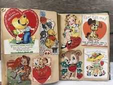 Lot Of 98 Vintage 1940/50s Valentines Cards In Scrapbook Birthday Christmas picture