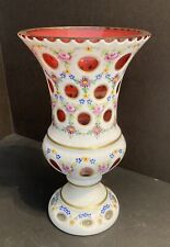 Bohemian Overlay Cranberry Glass Vase late 19th/ Early 20th Century, 9”h picture