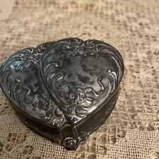 Antique Wittnauer Double Heart Metal Jewelry Case W/ Legs picture