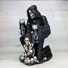 Gothic Grim Reaper Wine Liquor Bottle Holder  2 Stemmed Glasses Skulls Halloween picture