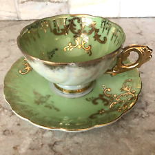 Royal Sealy China Japan Light Green / Gold Overlay Cup / Saucer picture