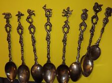 Vintage Antique Lot of 8 Italian Ornate Teaspoons Silver Spoons With Box  picture