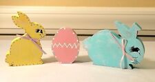 Wood Bunnies And An Egg, Hand Painted, Easter Spring Happy Decor Items picture