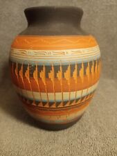 Navajo Terracotta Pottery Bear Etched Signed Vase 6.5