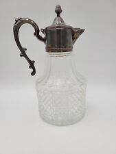 Vintage Leonard Italy Claret Diamond Point Silver Plate & Glass Carafe Pitcher  picture