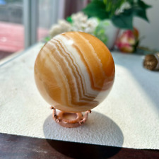 575g Natural Banded Orange calcite Quartz Crystal sphere Display healing73mm 5th picture