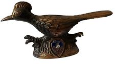 Brass Texas Roadrunner Figurine 5” Long and 2.5” Tall Texas Lone State Shield picture