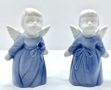 Vintage Lefton Porcelain Kissing Angel Figurines  Blue & White. picture