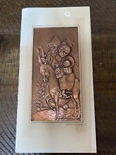 Vintage Copper Art Etched Engraved Hammered Tooled Copper 6”x 3” Unframed Family picture