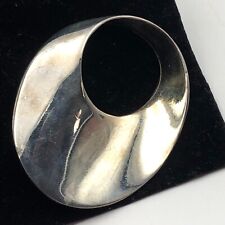 Vintage Art Deco Brooch Pin Silver Tone Metal Abstract Oval Geometric Shape picture