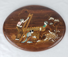 Marquetry India Wood Inlaid Oval Plaque Three Women's at the Watering Well picture