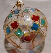 Vintage Big Hand Decorated Stained Glass Christmas Ornament 5