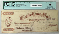 1886 Cochise County Bank Check (TOMBSTONE, AZ) PCGS Graded Ex. Fine 45 COBM-4259 picture