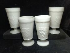4White Milk Glass Footed Goblet Glass Tumbler Grapes & Leaves Pattern 5.5