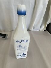 Vintage White Blue Painted Glass Windmill Liquor empty Bottle with Tulip Stopper picture