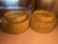 (PAIR) Vtg MCM 2 Tier Fiberglass Whipstitched Lamp Shades picture