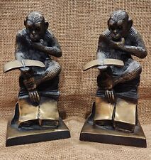 Brass Monkeys Reading Book Figurines Statues Bookends Vtg Set of 2 Made in India picture